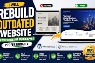 rebuild outdated website in wordpress or squarespace professionally