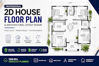create professional 2d house floor plan and architectural drawings