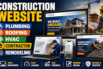 construction website, plumbing, roofing, hvac, contractor, remodeling website