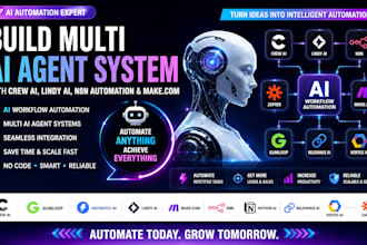 build multi ai agent system with crew ai, lindy ai, n8n automation and make com