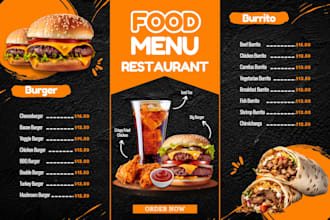 do food menu design, restaurant menu design, food flyer design and digital menu