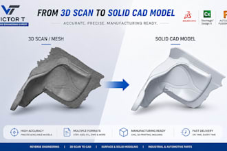 do reverse engineering from 3d scan, stl or mesh to step solid cad model
