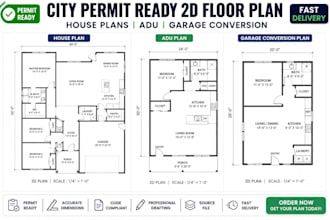 draw city permit ready 2d floor plan for house plans adu garage conversion