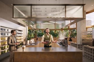 design and rendering for coffee shop, restaurant, and fnb