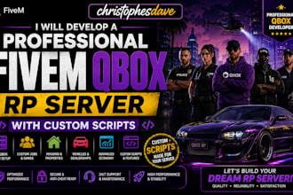 develop a professional fivem qbox rp server with custom scripts