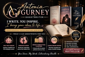 be romance ghostwriter, self help ebook writer eb ook editing book cover design