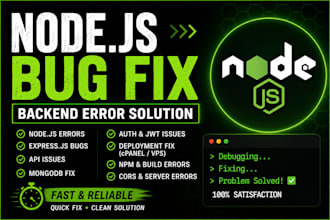 fix node js bugs, backend errors and API issues