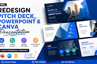 redesign pitch deck, powerpoint and canva presentation