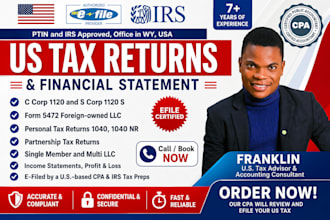 prepare or file irs tax returns, back taxes for foreign owned llc 5472,1120, CPA