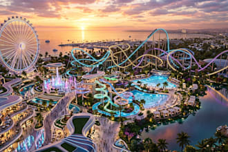 design 3d cgi play park, water park, theme park, funfair, amusement park