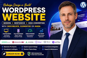 redesign, design or build wordpress website with crocoblock, elementor or avada