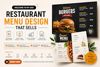 design animated or static digital menu board, restaurant menu, tv screen menu