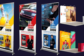 design trade show banner, booth backdrop, roll up  pull up retractable banner