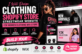 build clothing shopify store, streetwear y2k woocommerce, clothing wix store