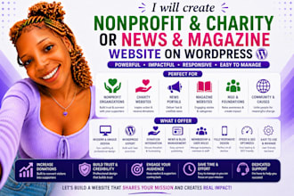 build nonprofit and charity or news and magazine website on wordpress elementor
