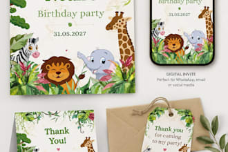 design jungle safari kids birthday party invitation