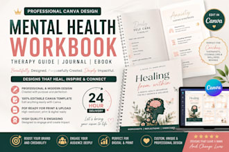 design canva mental health workbook therapy journal guide ebook
