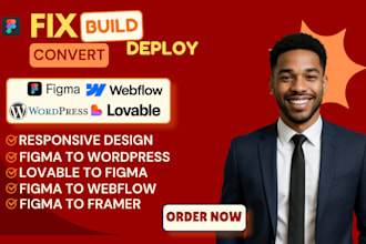 convert figma to webflow, fix lovable web app redesign wordpress, xd to framer