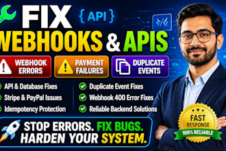 fix API integration bugs, webhook issues and backend errors