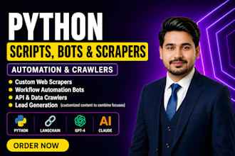 write python scripts, automation bots, web scrapers, crawlers