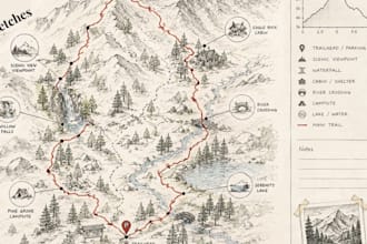 design a custom gps trail map and minimalist city map vector art for print, pod