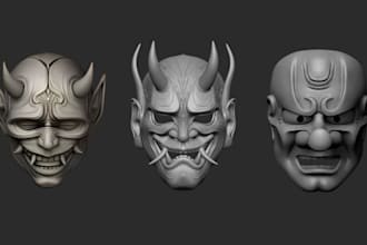 sculpt custom 3d mask halloween mask, cosplay anime armor mask stl for printing