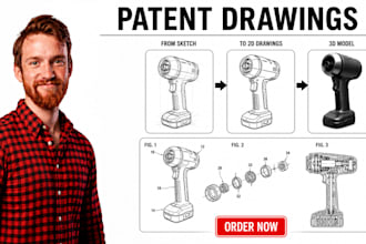 draw uspto patent drawings, utility patent illustration and technical line art