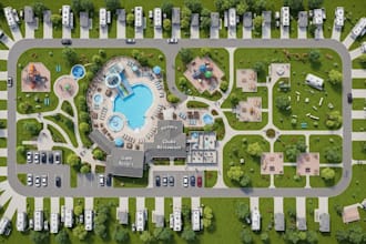 design site plan for rv park resort, campground, farm, 2d 3d landscape rendering