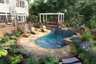 do landscape design rendering outdoor backyard  patio garden