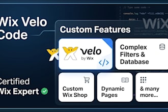 do custom website with wix velo code, custom wix features and wix database