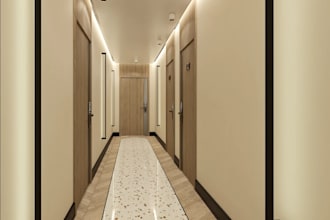 3d model render interior corridor design, lobby design staircase design hallway
