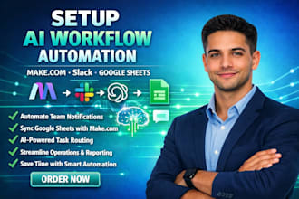setup ai workflow automation using make com, slack and google sheets