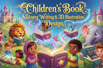 write children book stories and design 3d children book illustration