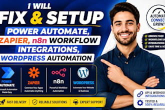 fix setup power automate zapier, n8n workflow integrations, wordpress automation