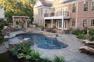 do 3d terrace, pool front and backyard landscape design
