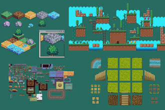 create pixel art tileset, sprite sheet, game asset, top down rpg maker ar