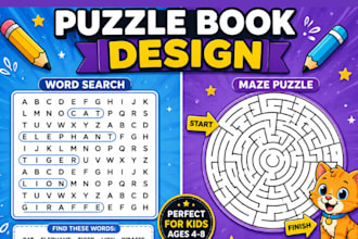 create a kids puzzle book with word search, mazes, crossword, and sudoku