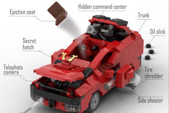 design 3d lego car moc, custom tank or ships with pdf instructions xml part list