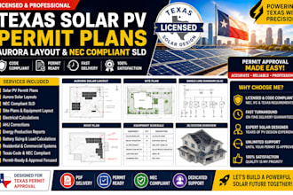 design licensed texas solar pv permit plan, aurora layout and nec compliant sld