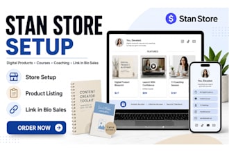 set up stan store for digital products, courses, coaching and link in bio sales