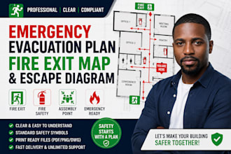 draw emergency evacuation plan, fire exit map and escape diagram
