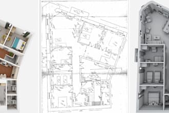 create house isometric plan,2d to 3d interior space render,open roof floorplan