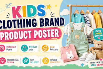 design cute kids clothing brand posters and product ads
