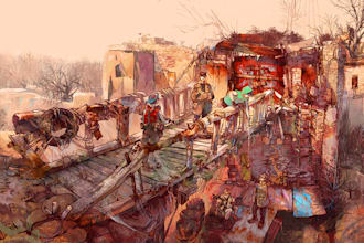illustrate detailed fantasy cityscapes, no ai