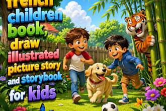 write french children book, draw illustrated picture book and storybook for kids