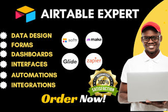 be your airtable expert for database design zapier make com and softr web app