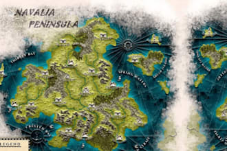 design a custom fantasy map for rpg, dnd, books and game world