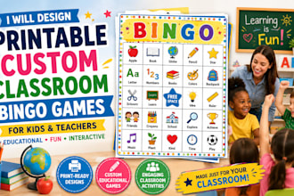 design custom printable classroom bingo games for kids and teachers