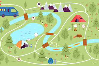 design a  modern vector campground map for print and digital use