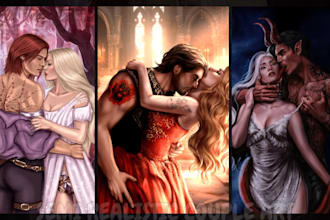 draw semi realistic couple nsfw art romance book cover or novel character design